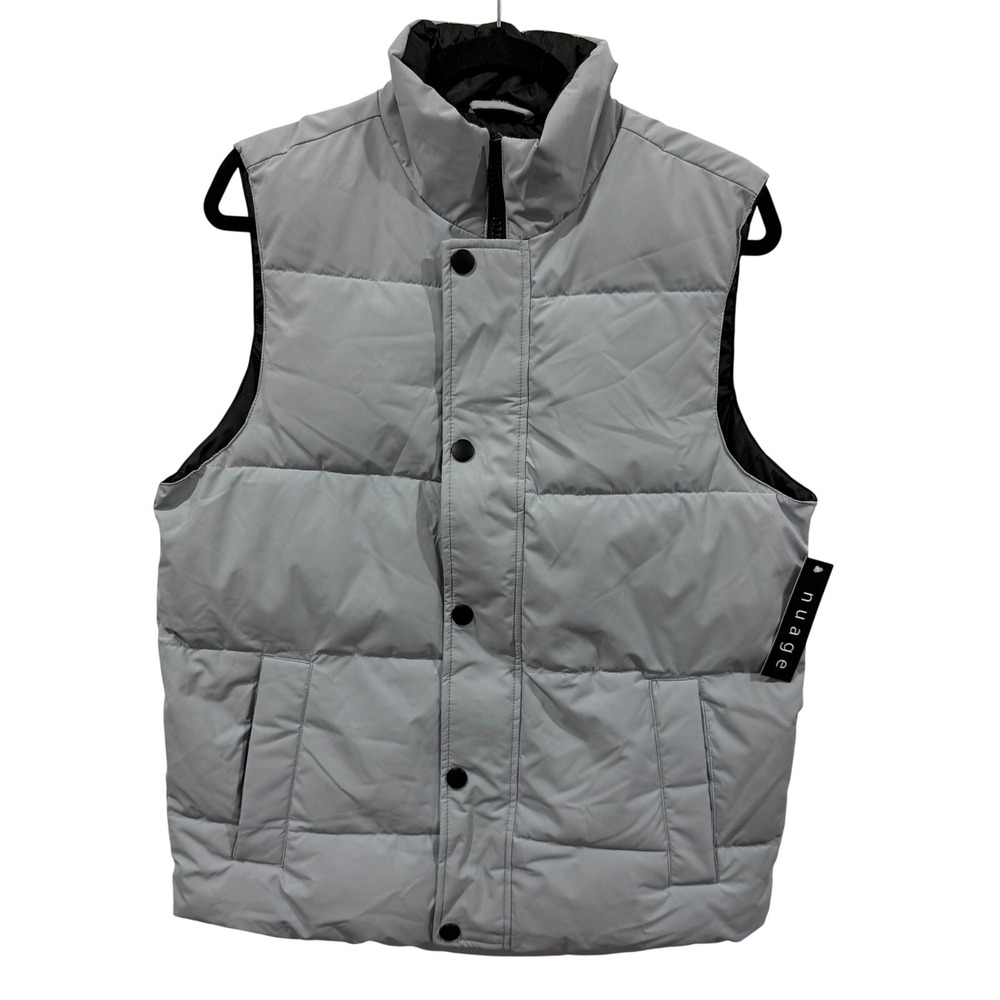 Nuage Womens Grey Quilted Puffer Vest Stand Collar Snap Zip Front Small NEW